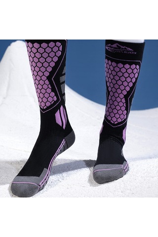 Butu Golovejoy Dwz04 1 Çift Spor Kompresyon Çorapları Kış Sıcak Yüksek Tüp Kayak Baldır Çorapları Siyah+mor Mor Siyah