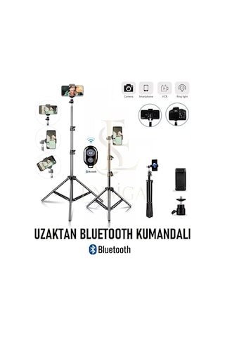 Bluetooth Kumandalı Tripod 2.1 Mt 360 Döner Başlıklı Telefon Tutucu Ring Light Stüdyo Lamba Ayağı