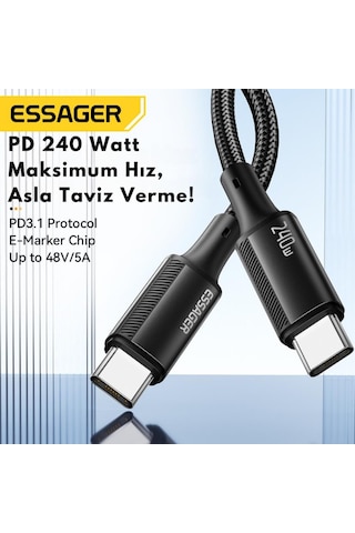 Essager E-marker Çip 2mt Pd3.1 240w Type C Şarj Kablosu 480mbps Şarj Akım Koruma Kopmaz Kablo 48v/5a Desen - Ben10