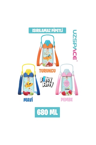 Uzspace Pipetli 680 ML Boyun Askılı Tritan Çocuk Su Matarası -kutulu- Ffuz2202680 001