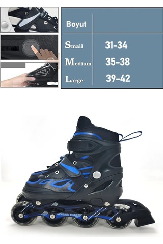 Vadi Mavi Silikon Tekerli Ayarlanabilir Işıklı Paten S 31-34 Hp7128 Mavi - Siyah