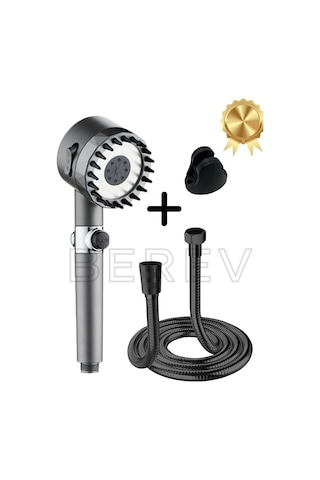 3 Fonksiyonlu Start Stop Tuşlu Filtreli Basınçlı Masaj Etkili Duş Başlığı Siyah Hortum Ve Siyah Mafsal Set Siyah