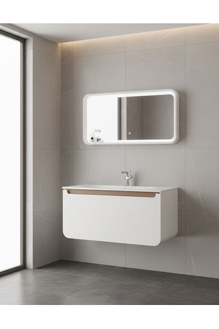 Creavit Pion 120 Cm Lavabo Dolabı Beyaz Cappucino Ve Led Ayna Beyaz