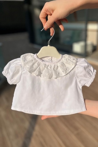 Fisto Yaka Pamuklu Kız Çocuk Bebek Beyaz Bluz Kısa Kol Üst 001