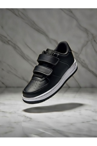 Çocuk Cilt Cırt Cırtlı Siyah Sneaker Premium Kalite, Hafif ... Beyaz - Siyah