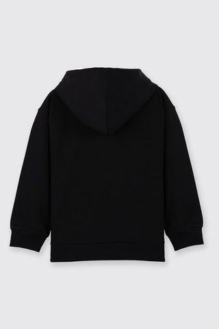 Panço Erkek Çocuk Kapüşonlu Fermuarlı Siyah Sweatshirt