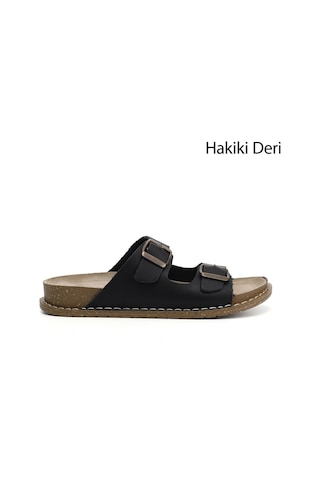 Gönderi(R) Gönderi R Kadın Siyah Çift Tokalı Hakiki Deri Terlik Dyza83042013