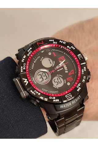 Quamer Erkek Kol Saati Analog Ve Digital Metal Kordonlu 2176 Siyah