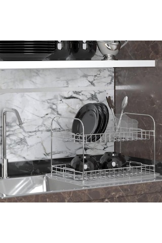 Geseus Home İki Katlı Tabaklık Bulaşıklık Krom Şeffaf Kb007