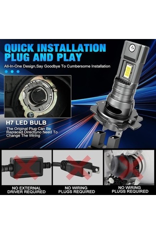 Jeehugo H7 Tipi Otomobil Led Far Ampulü, Yüksek Güçlü, Süper Parlak, Fanlı, 1:1 Değiştirme, 2 Adet Seti