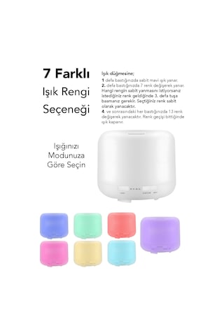 500 Ml Hava Nemlendirici - 7 Renk Led Işıklı Ultra Sessiz Buhar Makinesi Humidifier Aroma Difüzörü