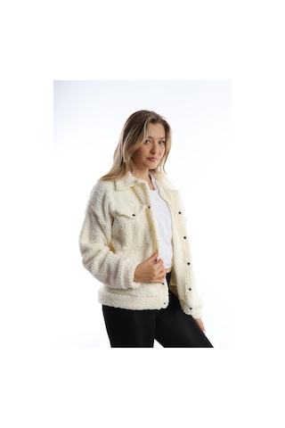 Kadın Çıt Çıt Kapamalı Kıvırcık Peluş Ceket Ekru