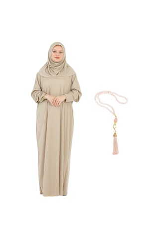 Zarif Namaz Elbisesi Ve Türban Tesbih Set Tesettür Şal Müslüman Kıyafetleri Abaya - Siyah Taş