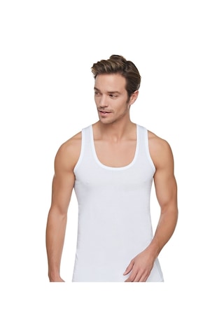 6'Lı Tutku Erkek Atlet Klasik Askılı %100Pamuk Penye Beyaz Atleti