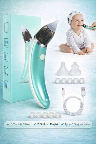 Babyforce BR-8820 0-12 Yaş Şarjlı Bebek Burun Aspiratörü 5 Kademe Güçlü Vakum Açık Yeşil