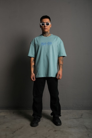 Noıssey Kod:ızeı - Unisex Oversize Rıtual Mavi Yıldırım Baskılı Pamuklu T-shirt P--1008 Yeşil