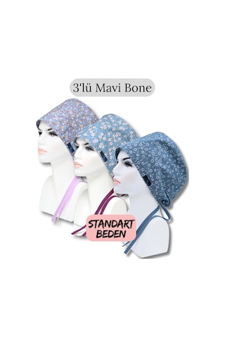 Standart Beden 3lü Mavi Bone İndigo Çıtır Mavi Çiçek Bahçesi Mavi Nazlı Çiçekler Cerrahi Bone Renkli