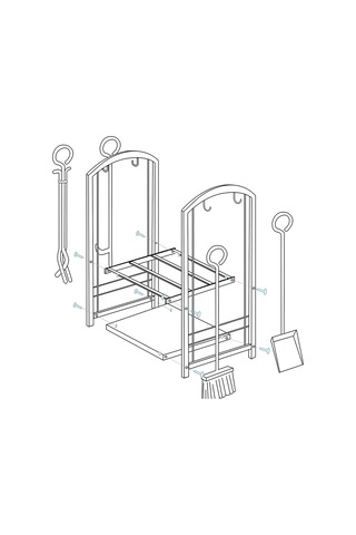 5 Li İthal Metal Oval Odunluk Raflı Şömine - Soba Maşa Takımı Aksesuar Seti