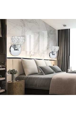 Reedark Gümüş Metal Kristal Duvar Lambası - E26 Lamba Tabanı Kaynak Yok - 110-130v - Yatak Odası, Mutfak, Koridor Için Gümüş