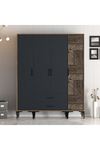 Variant Kumsal 4 Kapılı Stp Gardrop - Ceviz / Antrasit