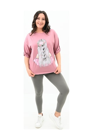 Kadın Büyük Beden Düşük Omuz Oversize T-shirt 1773-1-24 001