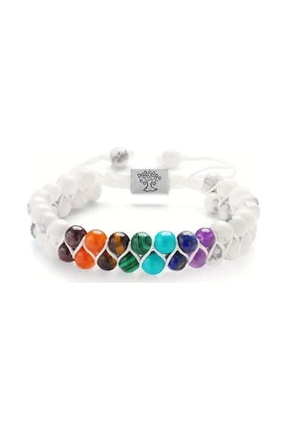 Valkyrie 7 Çakra Doğal Taş Bileklik Howlite Beyaz Ayarlanabilir Makrome Unisex  Bilekliği Beyaz