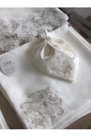Buradabulabilirsin Sofra Takımı Mimoza Gardenya Keten Yemek Takımı 160x260 Masa Seti 26 Parça Runner Set Kreme Gold Bbz
