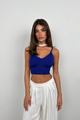 V Yaka Crop Bluz Karışık