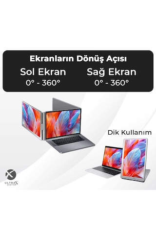 Ultrax 15.6" İkili Taşınabilir Monitör Çoklu Ekran Fhd Notebook Monitör