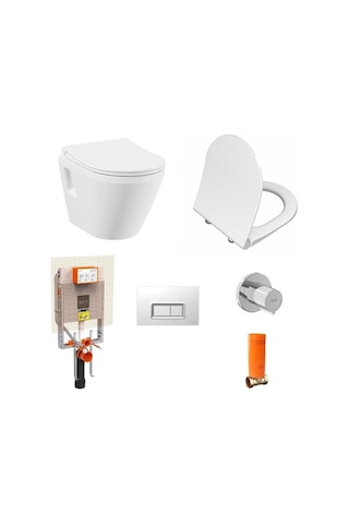VitrA İntegra Rim-ex Kanalsız Asma Klozet + VitrA Slim Duroplast Klozet Kapağı + Gömme Rezervuar 7062l003-0850 Beyaz