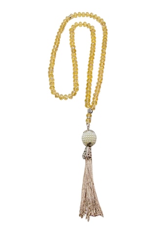 İnci Desenli Püsküllü 99'lu Hediyelik Tesbih - 8 Mm Kristal Bal Rengi