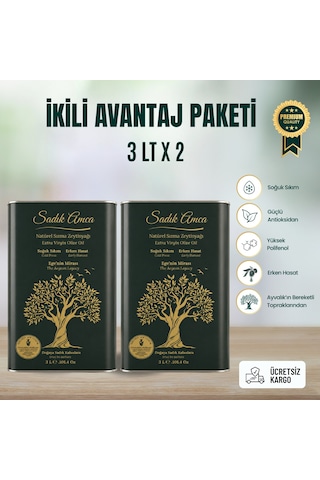 Erken Hasat Soğuk Sıkım Natürel Sızma Zeytinyağı 3 Lt.x2 Özel Tasarım Teneke