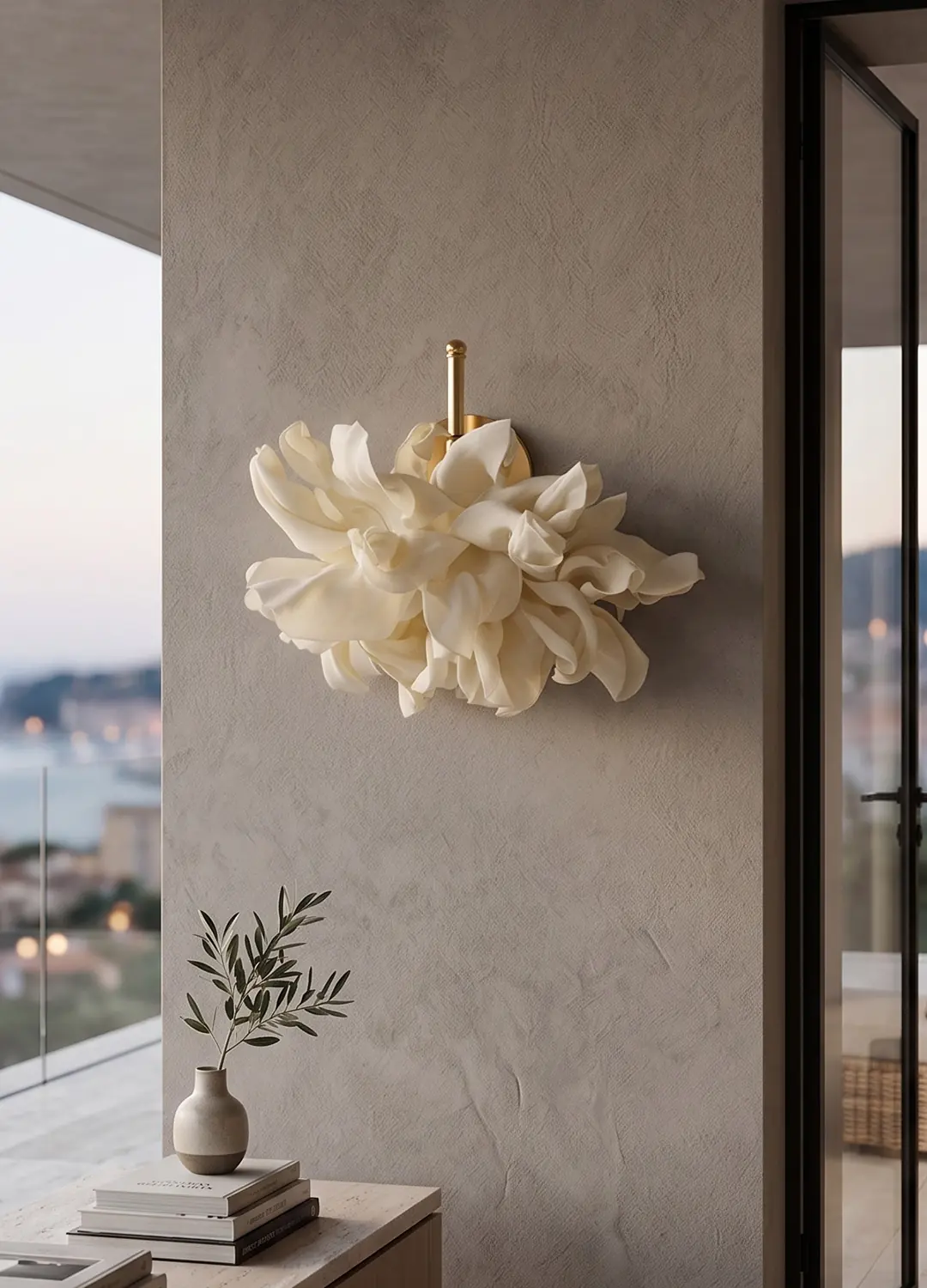 Krem Atelier Eva Tasarım Kablolu Duvar Aydınlatması Aplik - Alt Parlak Gold