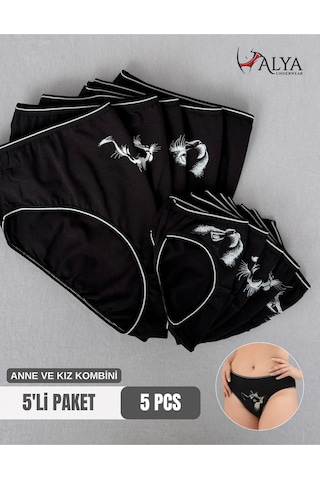 Alya Underwear Anne Kız Kombin Pamuklu Külot - Beyaz Slip İç Çamaşırı - 5'li Paket Kedi Baskılı-p13