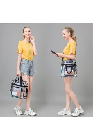 Moveevo Siyah Şeffaf Stadyum Onaylı Pvc Çanta - Su Geçirmez, Taşınabilir, Güçlü Kollü Ve Askılı Askı İle Spor Etkinlikleri, Konserler İçin Siyah