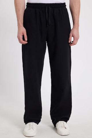 Tudors Erkek Baggy Fit Geniş Kesim %100 Pamuk Beli Lastikli Yandan Cepli Müslin Siyah Düz Pantolon-46259