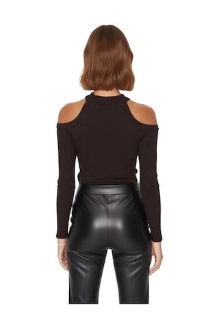 Ersefa Stil Kadın Carmen Yaka Choker Detaylı Fitted Vücuda Oturan Fitill Kahverengi