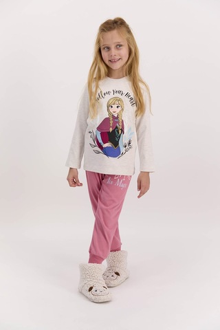 Frozen Lisanslı Follow Your Heart Kremmelanj Kız Çocuk Pijama Takımı Krem Melanj
