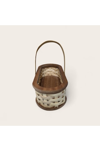 El İşçiliği Ahşap Örgü Sepet Oval, Saplı Orta Boy 27 X 14 X 9 Cm Ahşap&ceviz Renk Ahşap - Ceviz