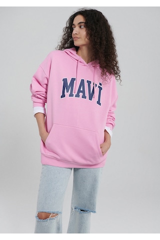 Mavi - Mavi Logo Baskılı Kapüşonlu Pembe Sweatshirt 1600361-71038 Pembe