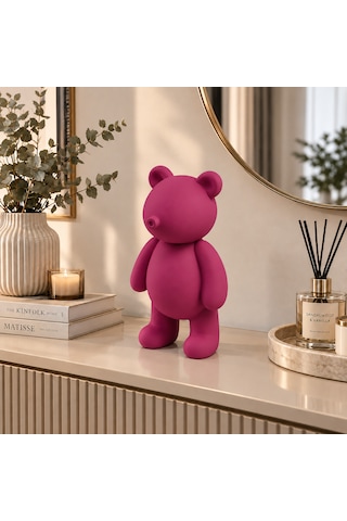 Dekoratif Ayı Biblo 24 Cm 3d Baskı Pembe Mor Vişne Modern Ev Dekoru Bordo