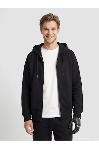 Lcw Limitless Siyah Kolay Giyilebilir Kolları Çıtçıtlı Erkek Fermuarlı Sweatshirt