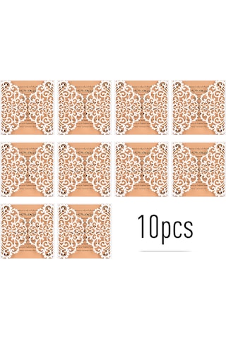 Yaozixa D0128 10 Adet Gümüş Beyaz İnvitasyon Kutuğu - Simetrik Kalp Desenli, İpek Kağıt, Düğün/doğum Günü Davetiyesi İç Kart Yok XL