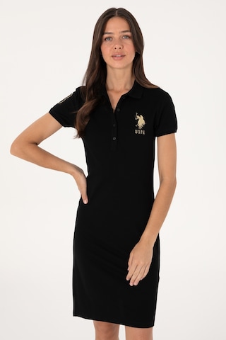 U.S. Polo Assn. Kadın Siyah Polo Yaka Mini Boy Örme Elbise 50297457-VR046