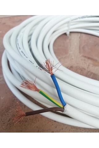 Birikim 3x1.5 Tam Bakır Ttr Kablo 10 Metre Beyaz