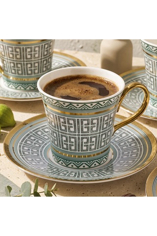 Aryıldız Kingham 12 Parça 6 Kişilik Kahve Fincan Takımı Yeşil 90 Ml Çok Renkli