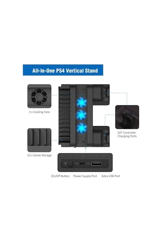 Dobe PS4 Pro Stand Şarj İstasyonu Soğutma Fanlı Multifonksiyonel