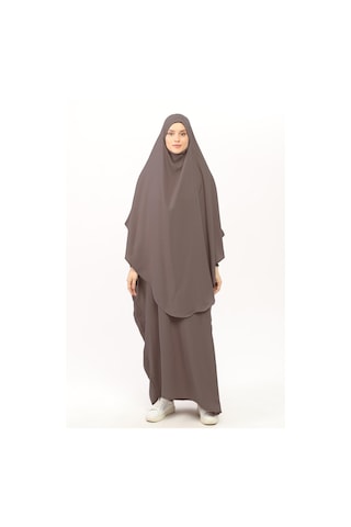Altobeh Sultanbaş Nikaplı Çarşaf Cilbab Khimar Abaya Kolu Lastikli Hakim Yaka Peçeli Ferace Medine İpek Vizon 1412-149-s-m Vizon