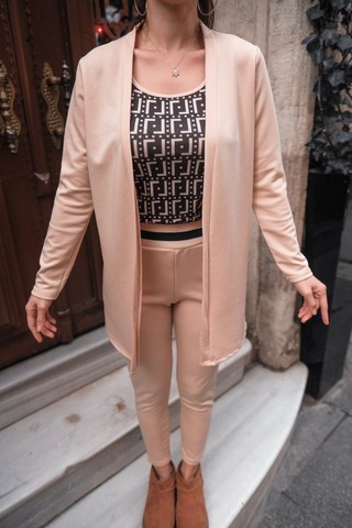 Gülsüm Aydın Kadın Uzun Kollu Krep Üçlü Takım Bej