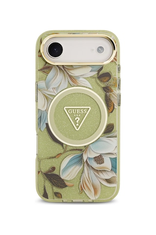 Apple Uyumlu iPhone 17 Air Kılıf Guess Lisanslı M-safeli Simli Çiçek Desenli Metal Kamera Çerçeveli Kapak Yeşil Yeşil